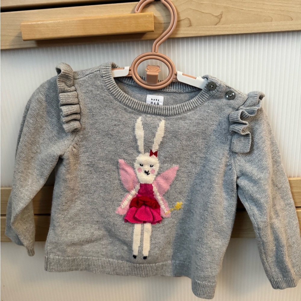 GAP Gray Sweater with Pink Fairy Bunny